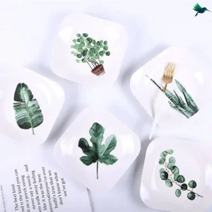 Assiette à Dessert Carrée Motif Tropical