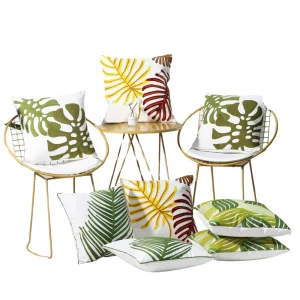 Coussin Jungle Blanc et Grandes Feuilles