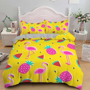 Housse de couette Tropical Jaune et Flamant