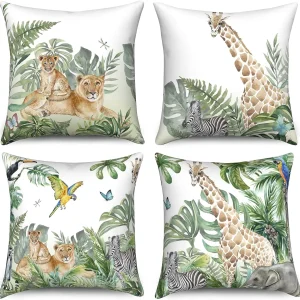 Coussin Jungle Blanc et Animaux