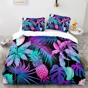 Housse de couette Tropical Noir Violet Rose
