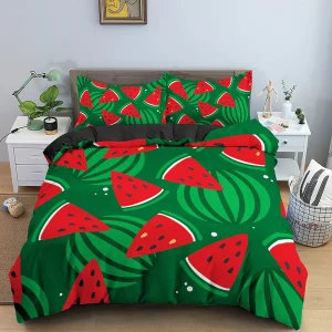 Housse de couette Tropical Pastèque Verte et Rouge
