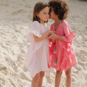 Caftan fille à pompons, rose fluo | LEA