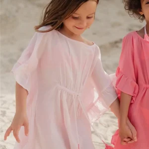 Caftan fille à pompons, rose pâle | LEA