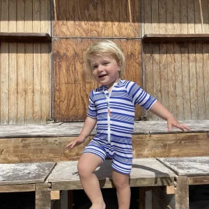 Combinaison manche courte garçon anti UV, rayée bleue | COMBI MALO