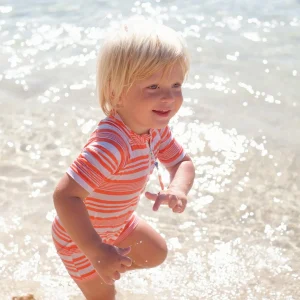 Combinaison manche courte garçon anti UV, rayée orange | COMBI MALO