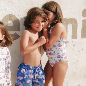 Maillot de bain ado garçon éco-responsable, bleu CUBA