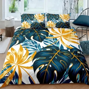 Housse de couette Monstera Bleu et Jaune