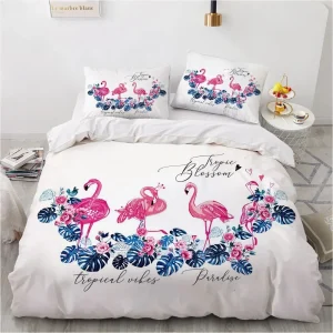 Housse de Couette Flamant rose Floral Tropical